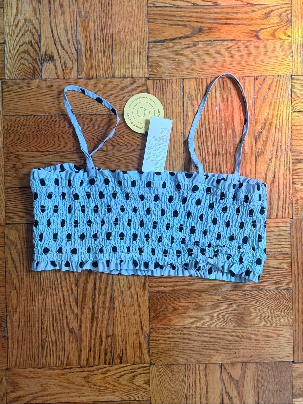 NWT UO Light Blue Polka Dot Smocked Bandeau Top